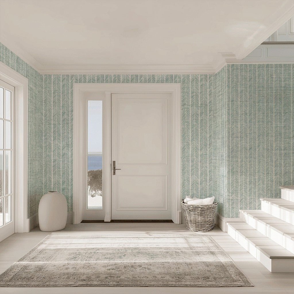 Herringbone Harbor Faux Grasscloth Wallpaper - Painted Paper