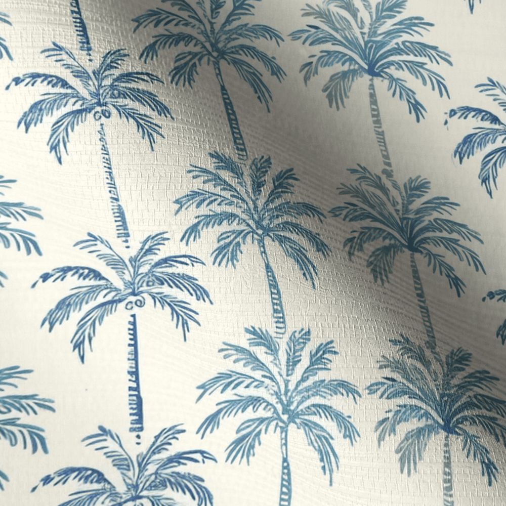 Indigo Palm Faux Grasscloth Wallpaper - Painted Paper