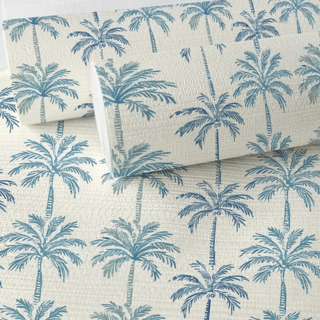 Indigo Palm Faux Grasscloth Wallpaper - Painted Paper