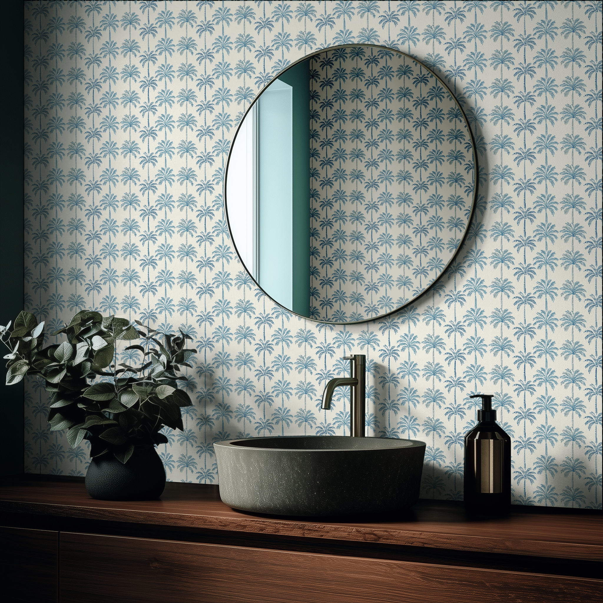 Indigo Palm Wallpaper - Painted Paper