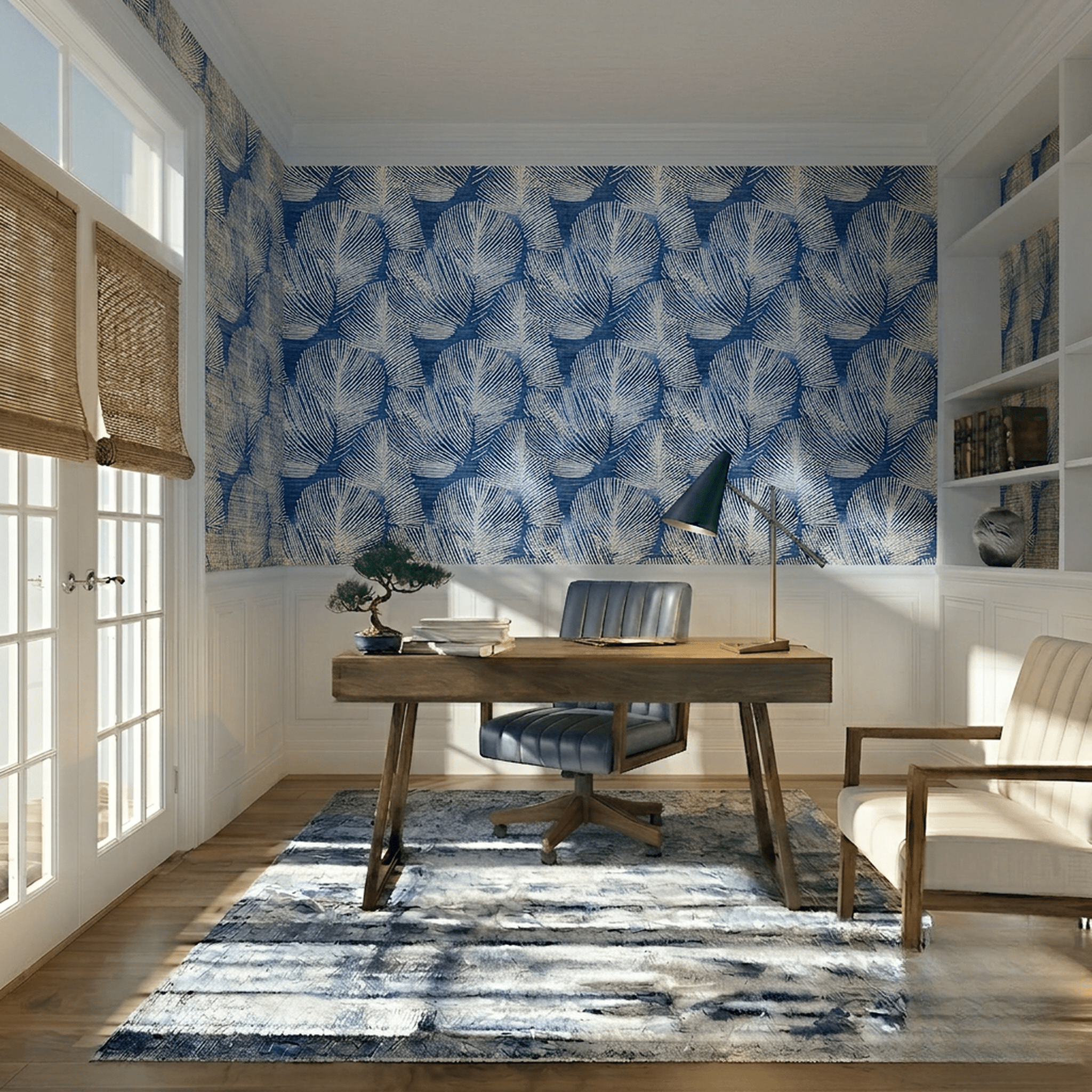 Indigo Shibori Faux Grasscloth Wallpaper - Painted Paper