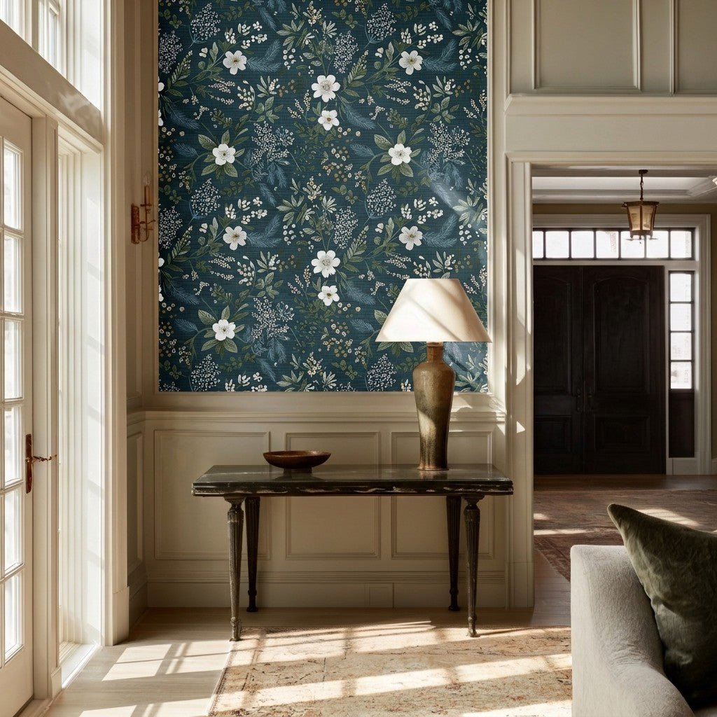 June Blossom Faux Grasscloth Wallpaper - Painted Paper