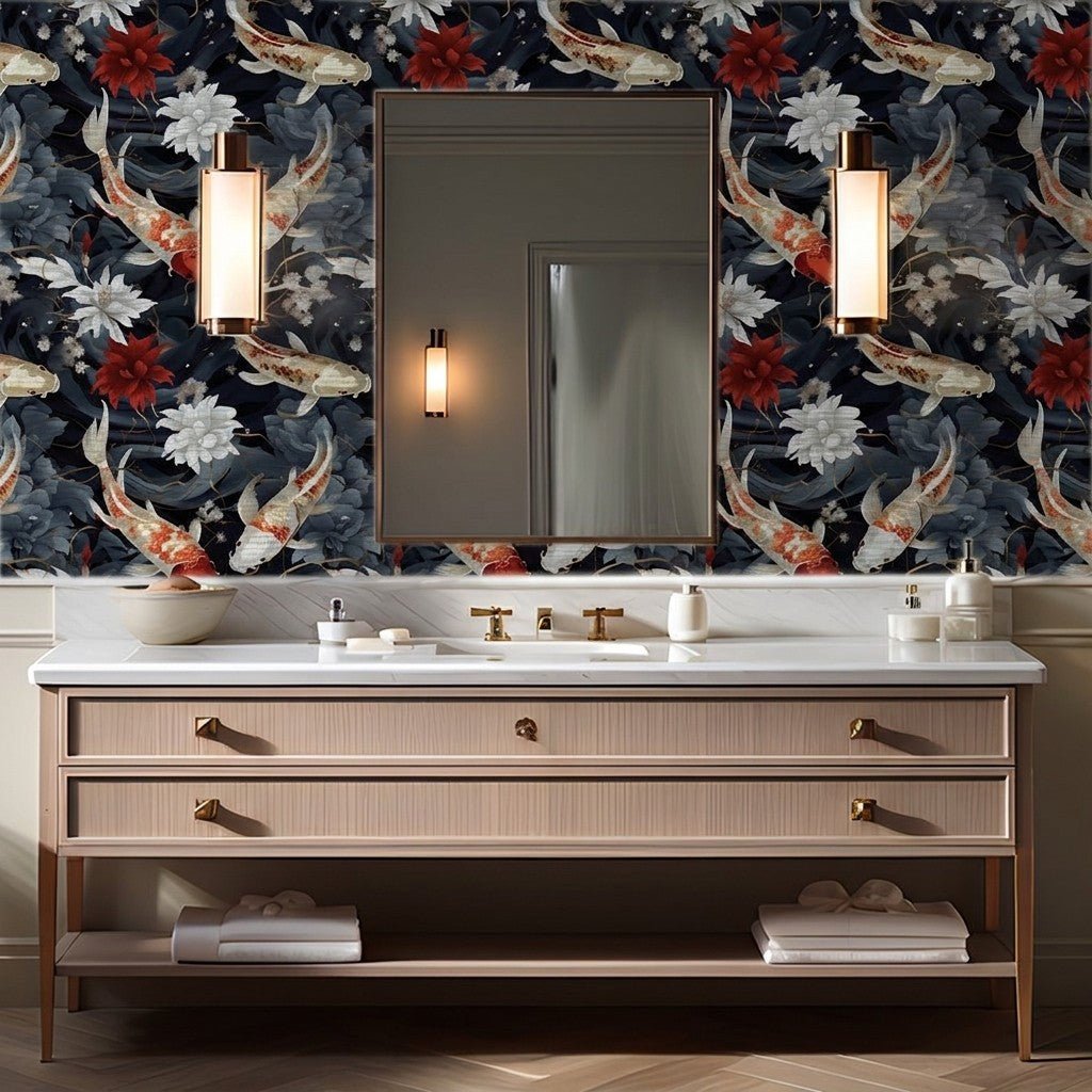 Koi Serenity Faux Grasscloth Wallpaper - Painted Paper