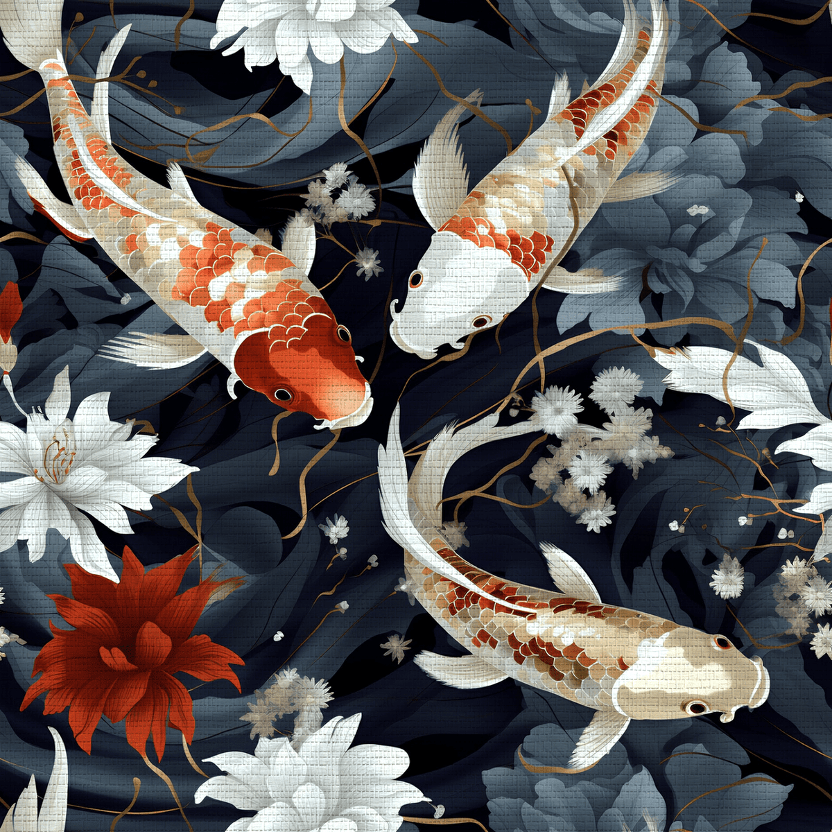Koi Serenity Faux Grasscloth Wallpaper - Painted Paper