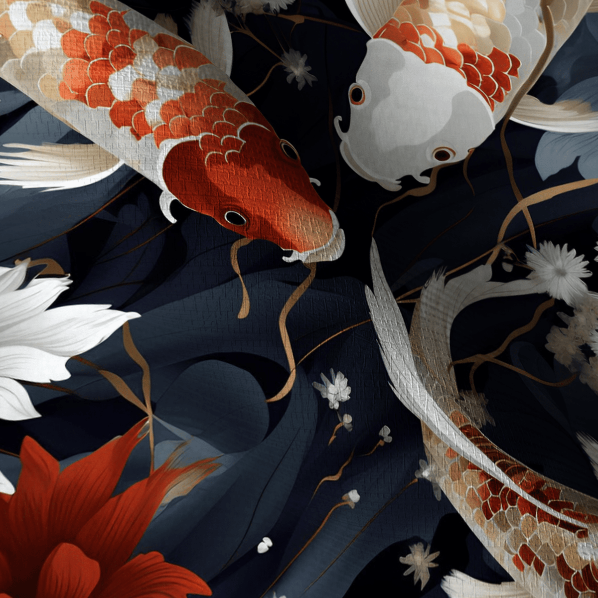 Koi Serenity Faux Grasscloth Wallpaper - Painted Paper