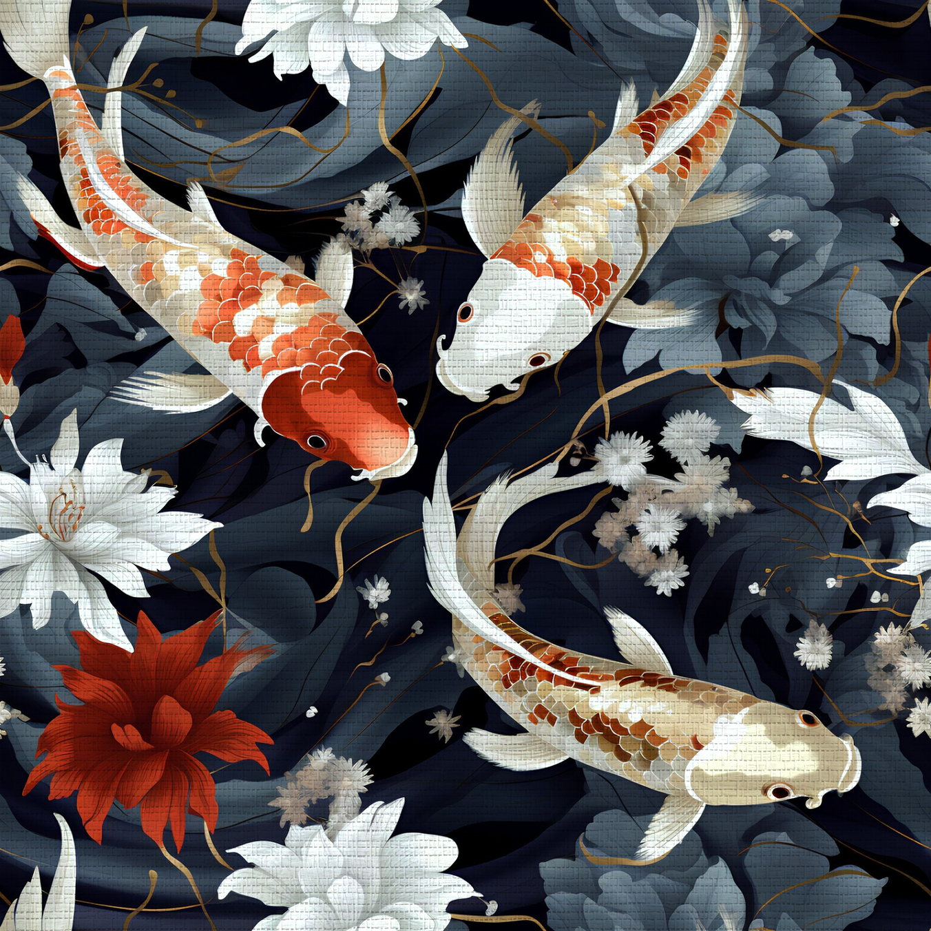 Koi Serenity Faux Grasscloth Wallpaper