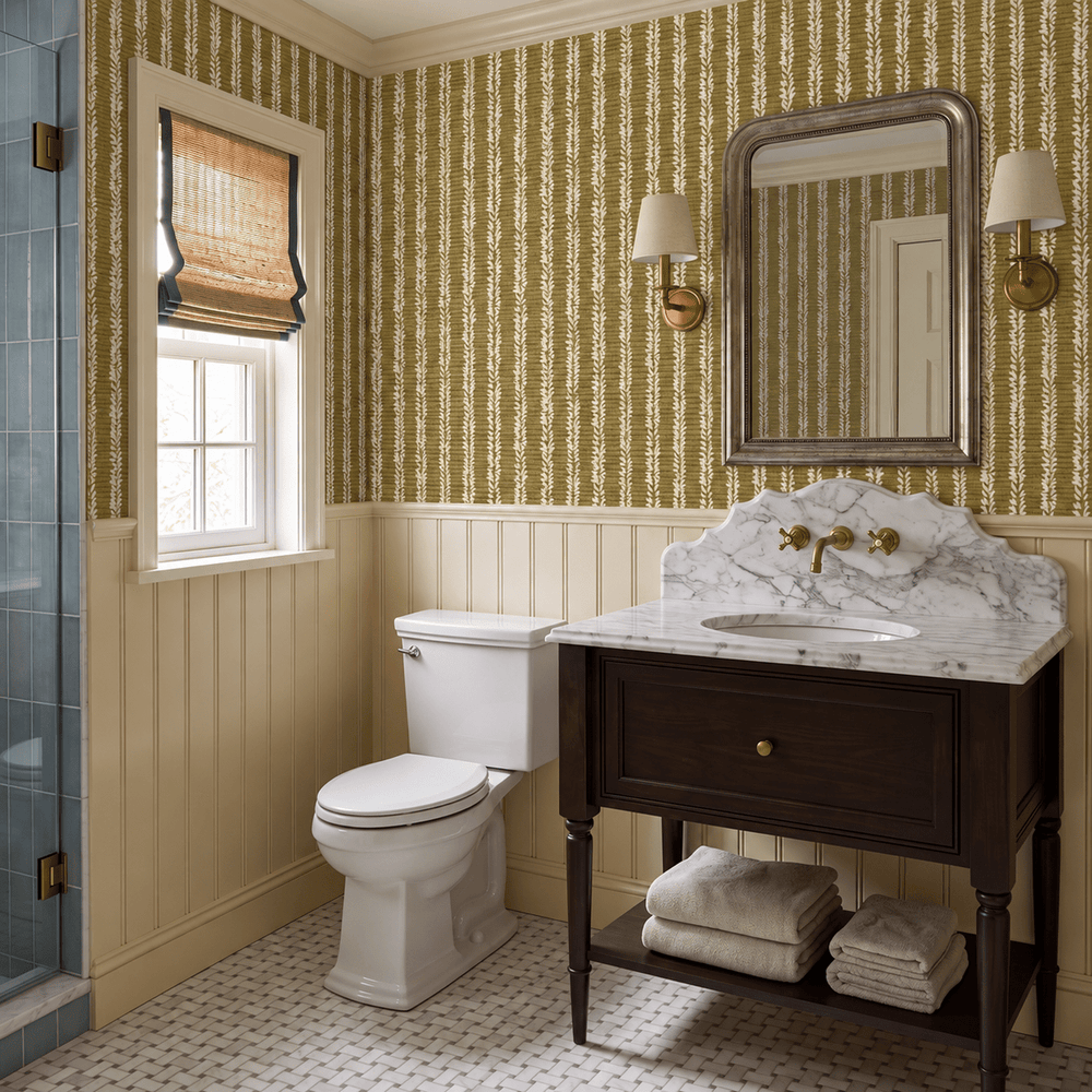 Leaf By Leaf - Golden Olive Faux Grasscloth Wallpaper - Painted Paper