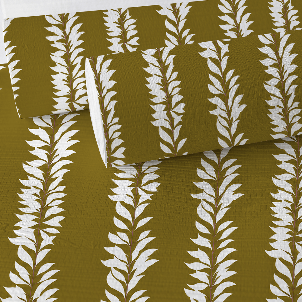 Leaf By Leaf - Golden Olive Faux Grasscloth Wallpaper - Painted Paper