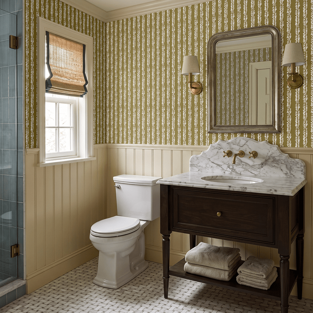 Leaf By Leaf - Golden Olive Wallpaper - Painted Paper
