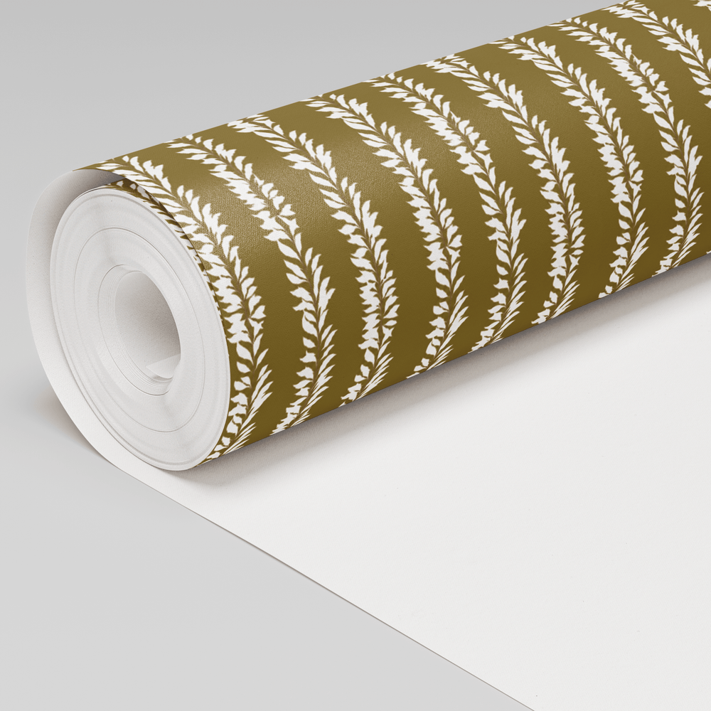 Leaf By Leaf - Golden Olive Wallpaper - Painted Paper