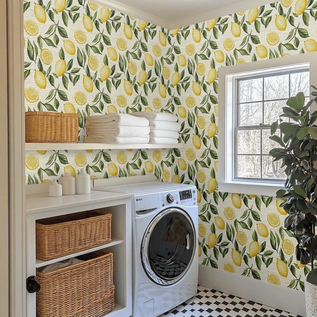 Lemonade Stand Faux Grasscloth Wallpaper - Painted Paper