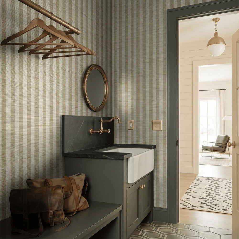 Linen Stripes Faux Grasscloth Wallpaper - Painted Paper