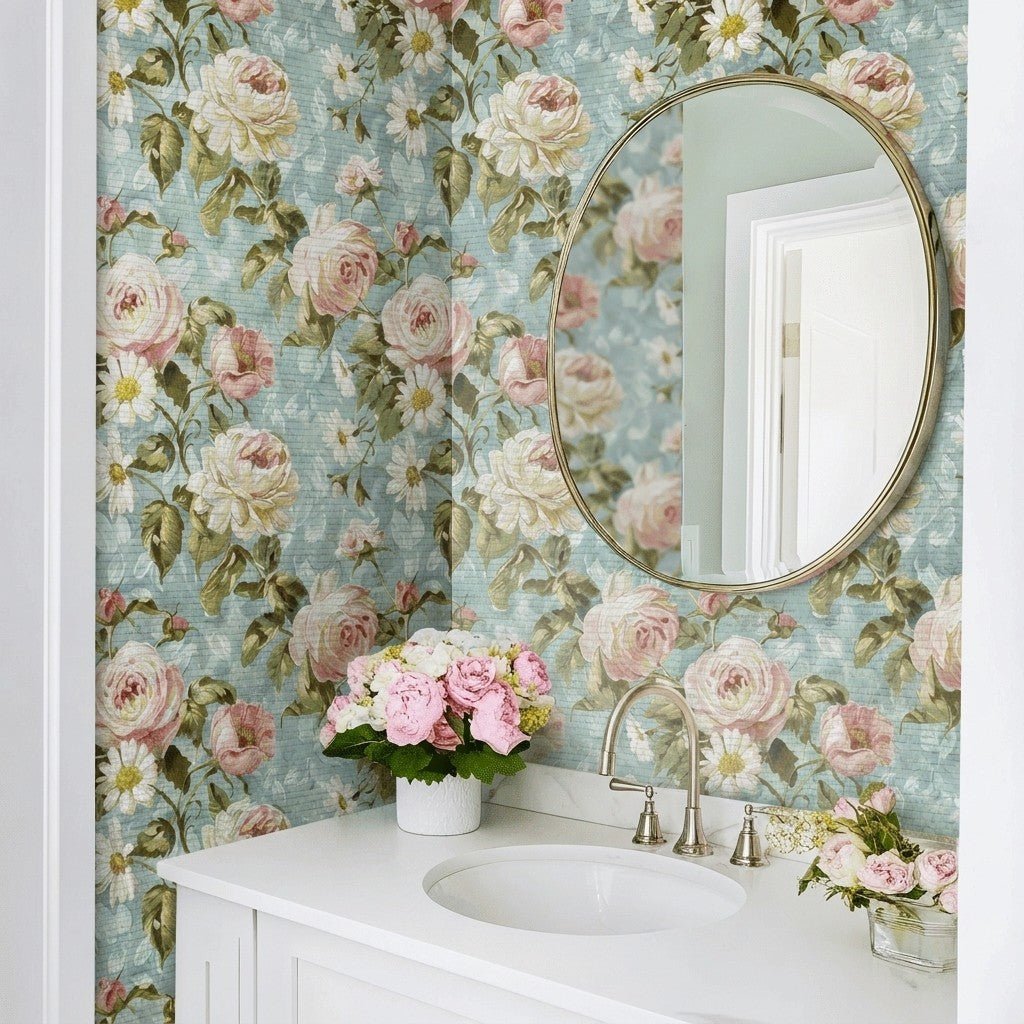 Louisa Floral Faux Grasscloth Wallpaper - Painted Paper