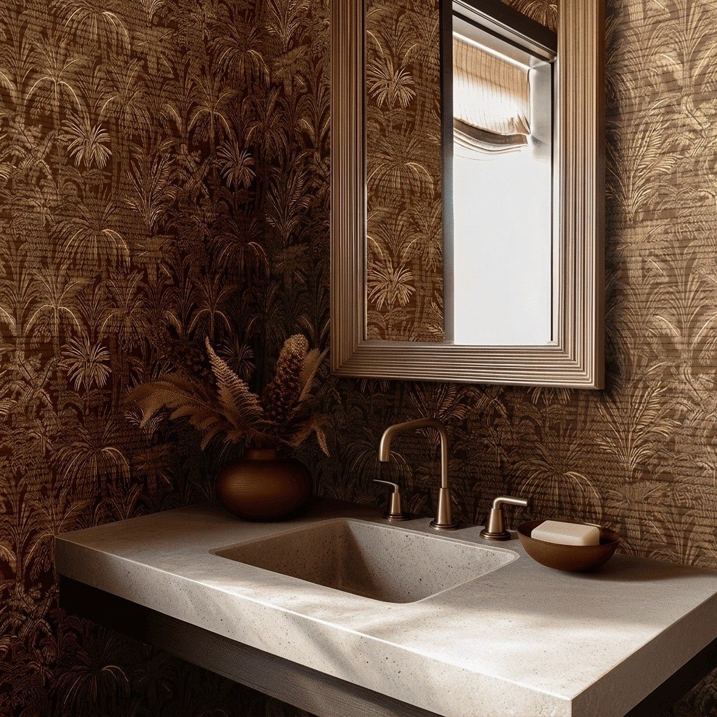 Mahogany Faux Grasscloth Wallpaper - Painted Paper