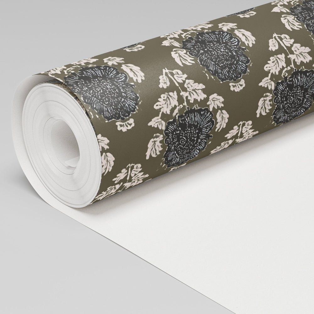 Marguerite Midnight Peony Wallpaper - Painted Paper