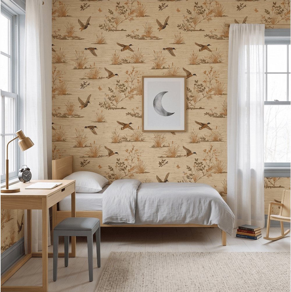 Marshland Flight Faux Grasscloth Wallpaper - Painted Paper