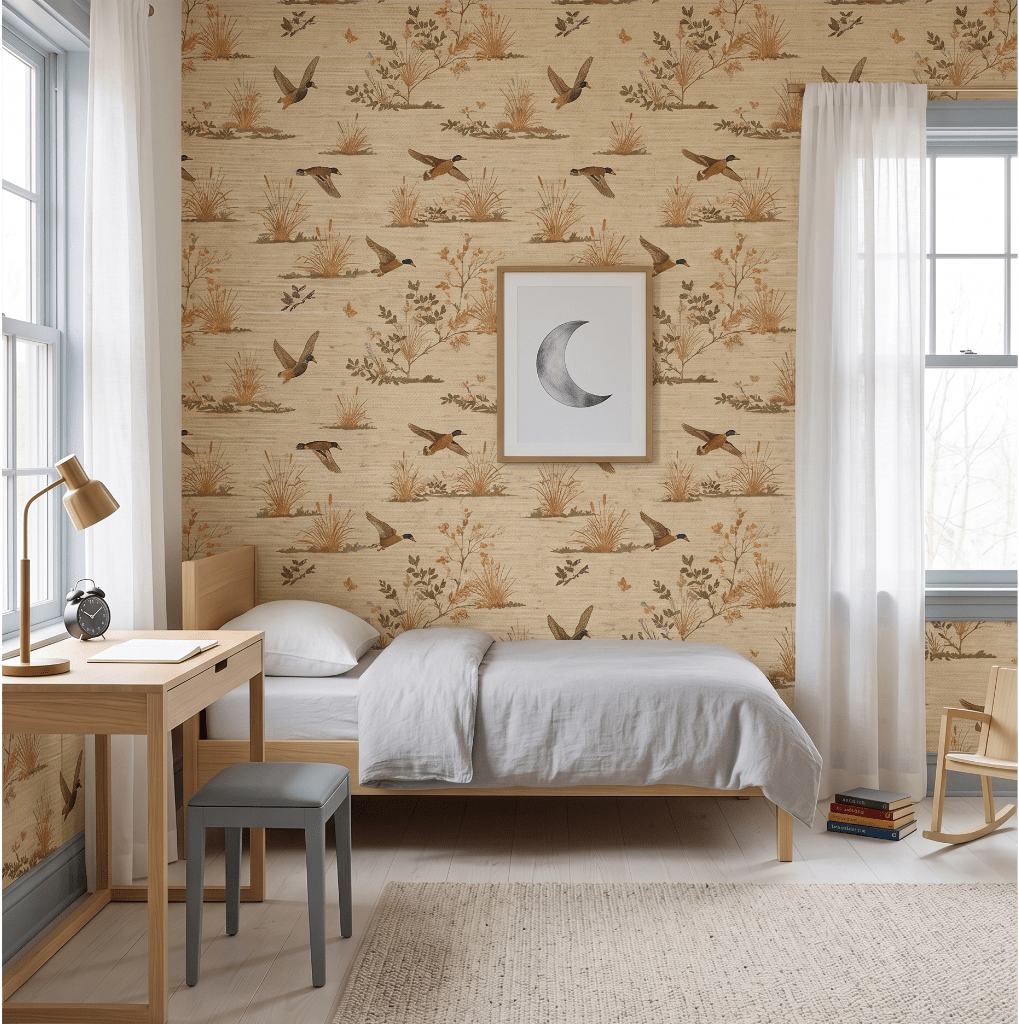 Marshland Flight Faux Grasscloth Wallpaper - Painted Paper