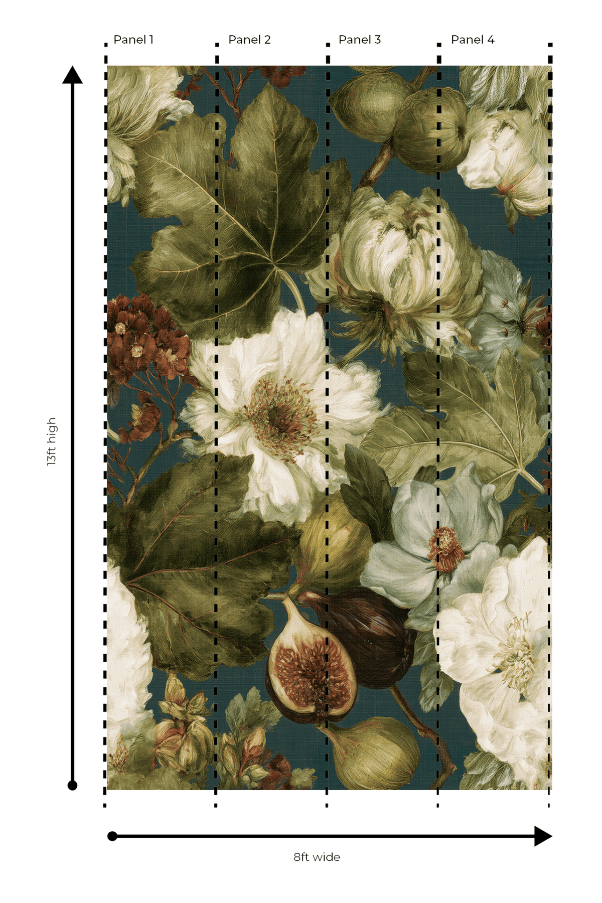 Midnight Blooms - Wall Mural - Painted Paper
