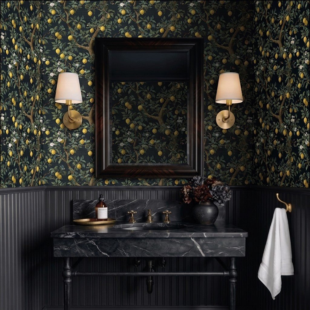 Midnight Citrus Faux Grasscloth Wallpaper - Painted Paper