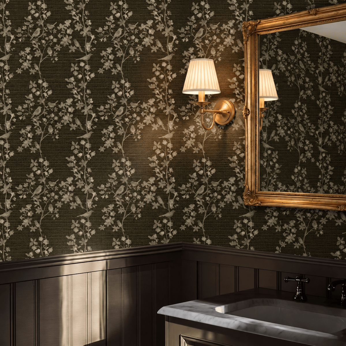 Midnight in the Garden Faux Grasscloth Wallpaper - Painted Paper