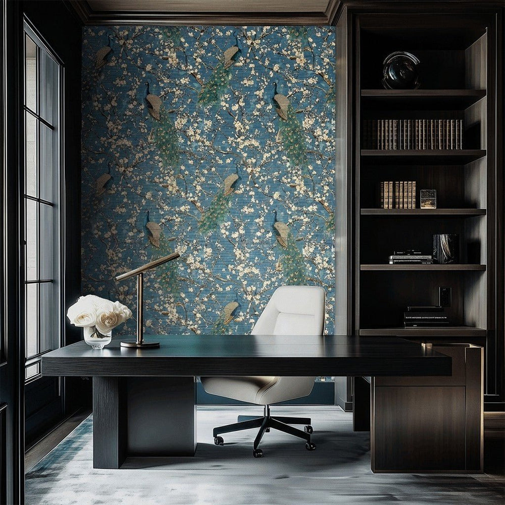 Midnight Plumage Faux Grasscloth Wallpaper - Painted Paper