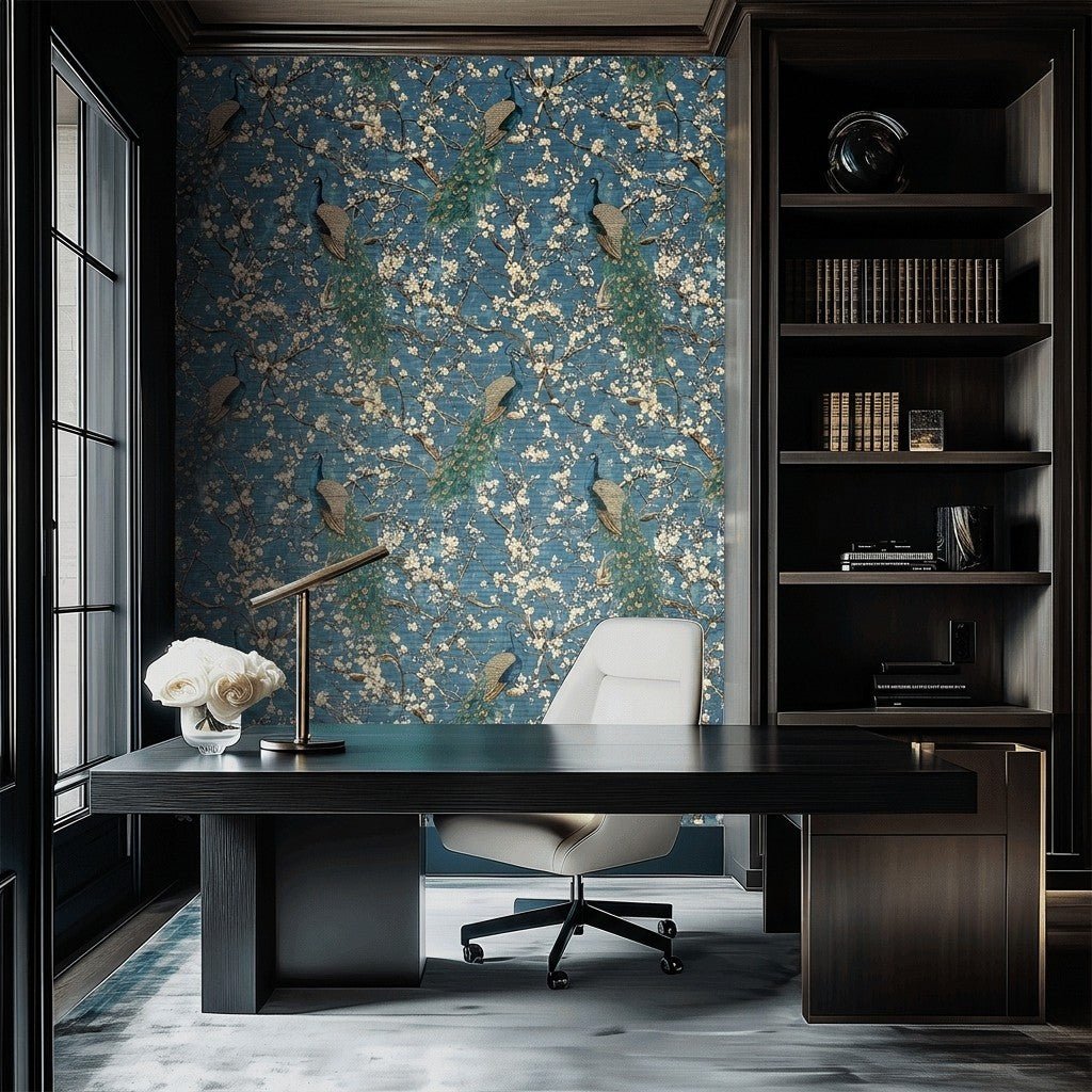 Midnight Plumage Faux Grasscloth Wallpaper - Painted Paper