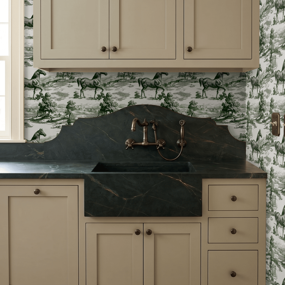 Money Horse Toile Wallpaper - Painted Paper