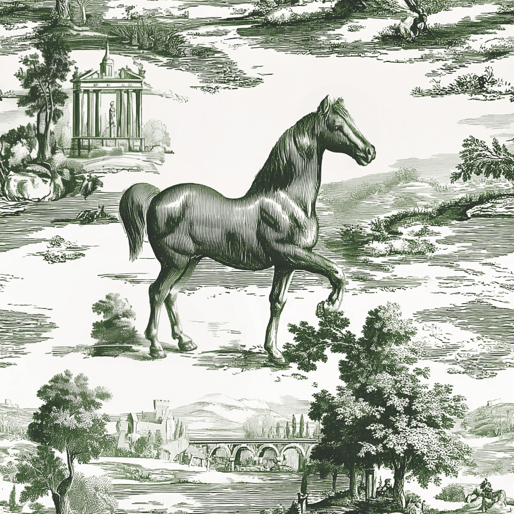 Money Horse Toile Wallpaper - Painted Paper