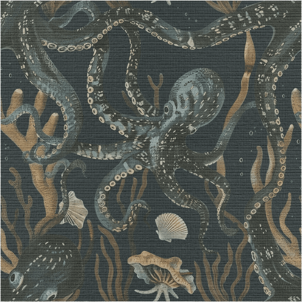 Octopus Garden Faux Grasscloth Wallpaper - Painted Paper