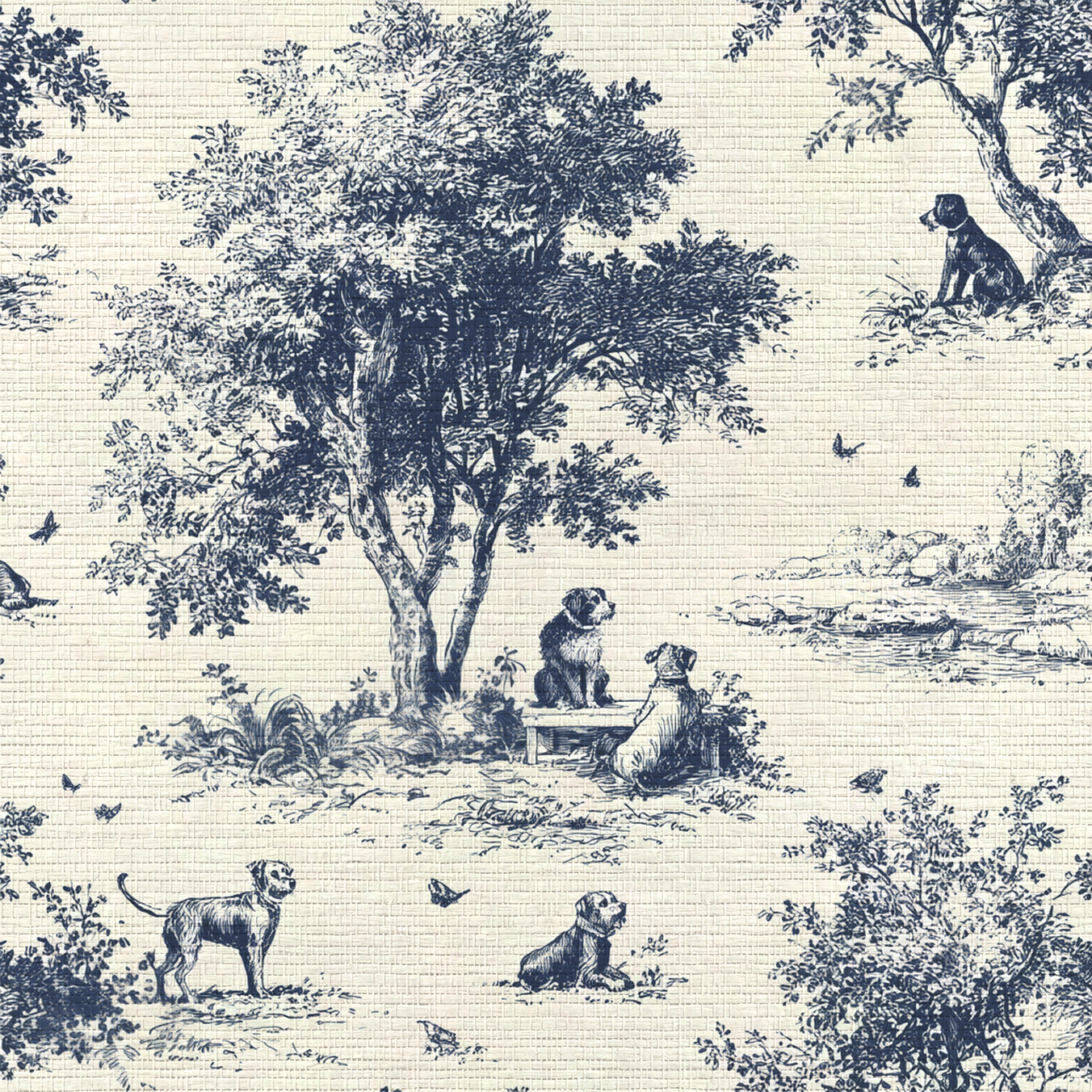 Off Duty Dogs Faux Grasscloth Wallpaper