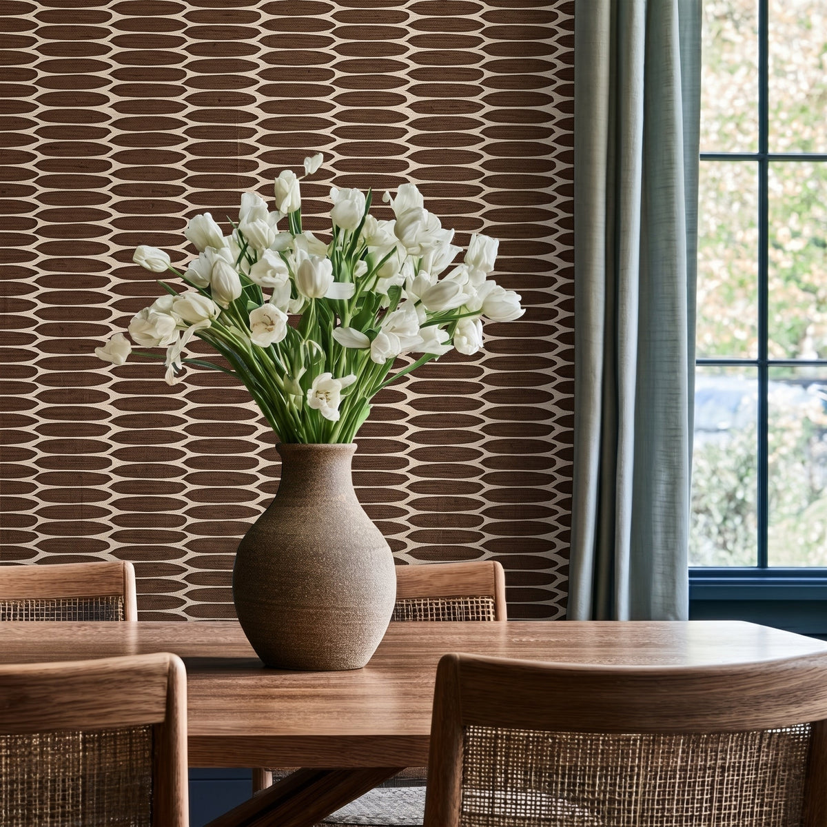 Oval Office - Chocolate Faux Grasscloth Wallpaper - Painted Paper
