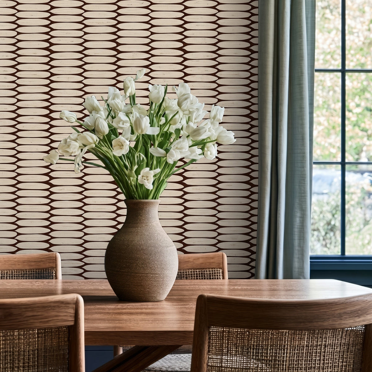 Oval Office - Cream Faux Grasscloth Wallpaper - Painted Paper