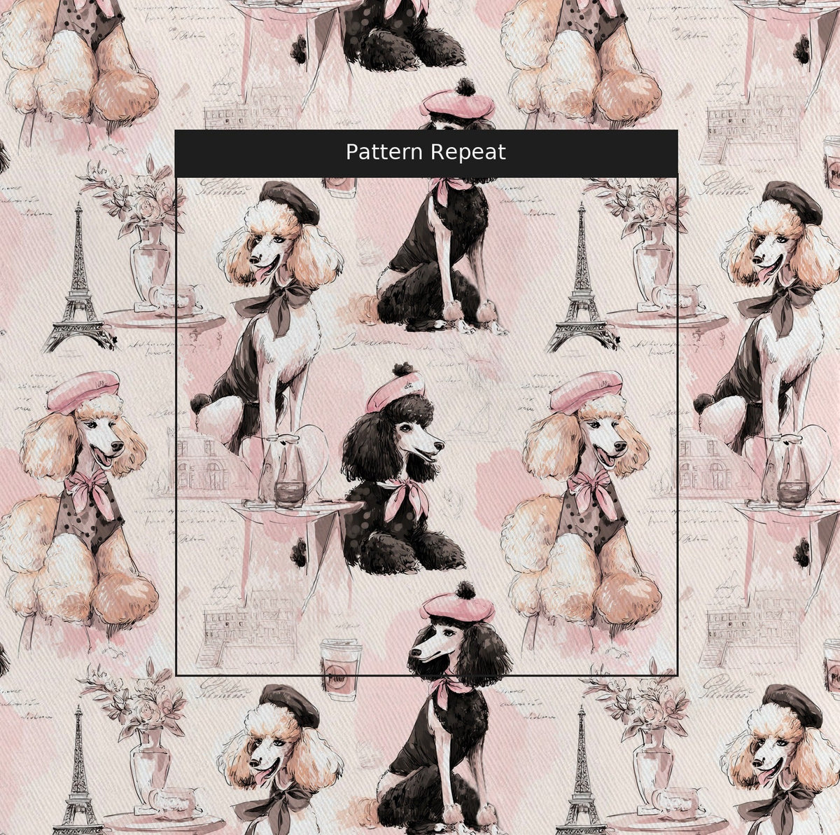Parisian Poodles - Fabric - Painted Paper