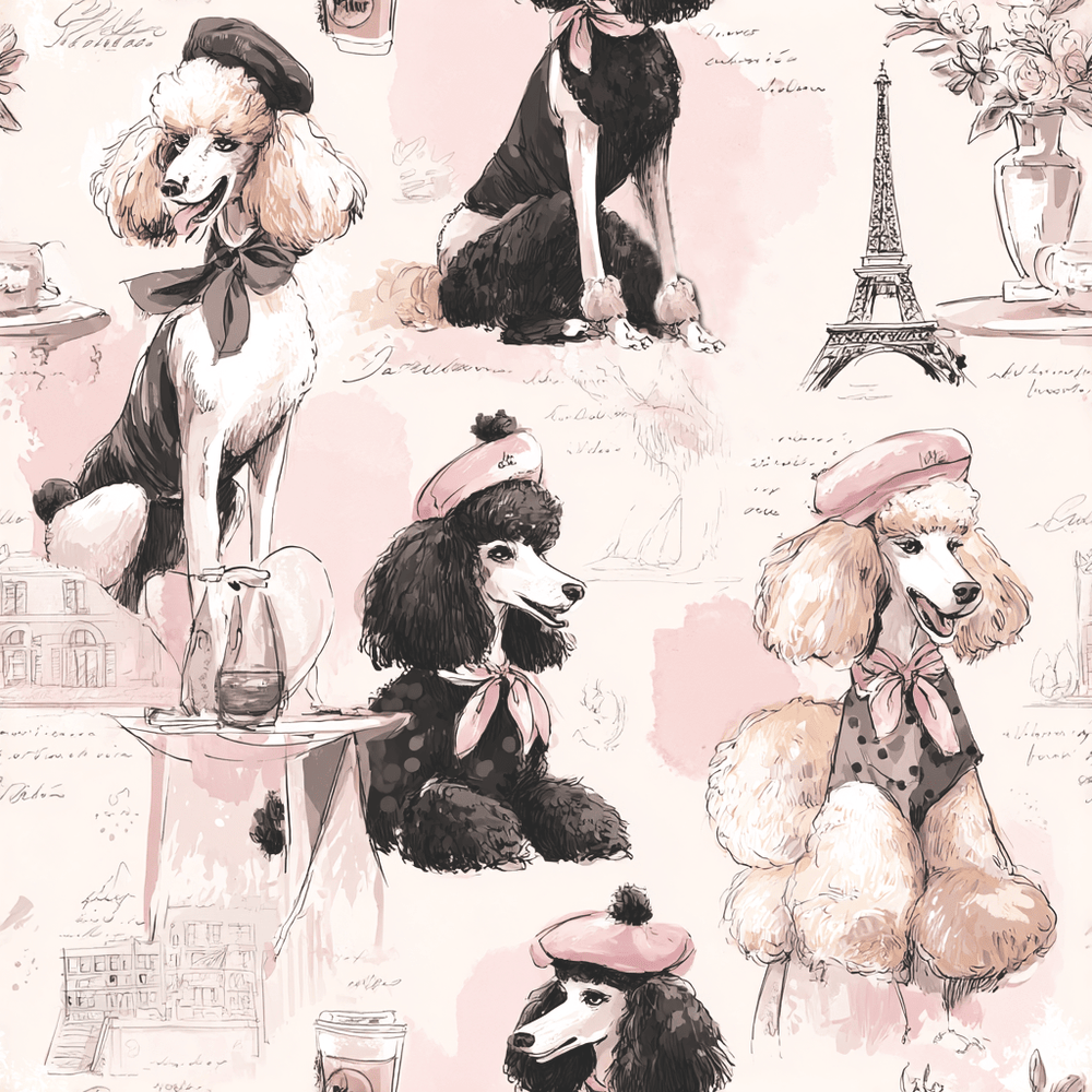 Parisian Poodles Wallpaper - Painted Paper