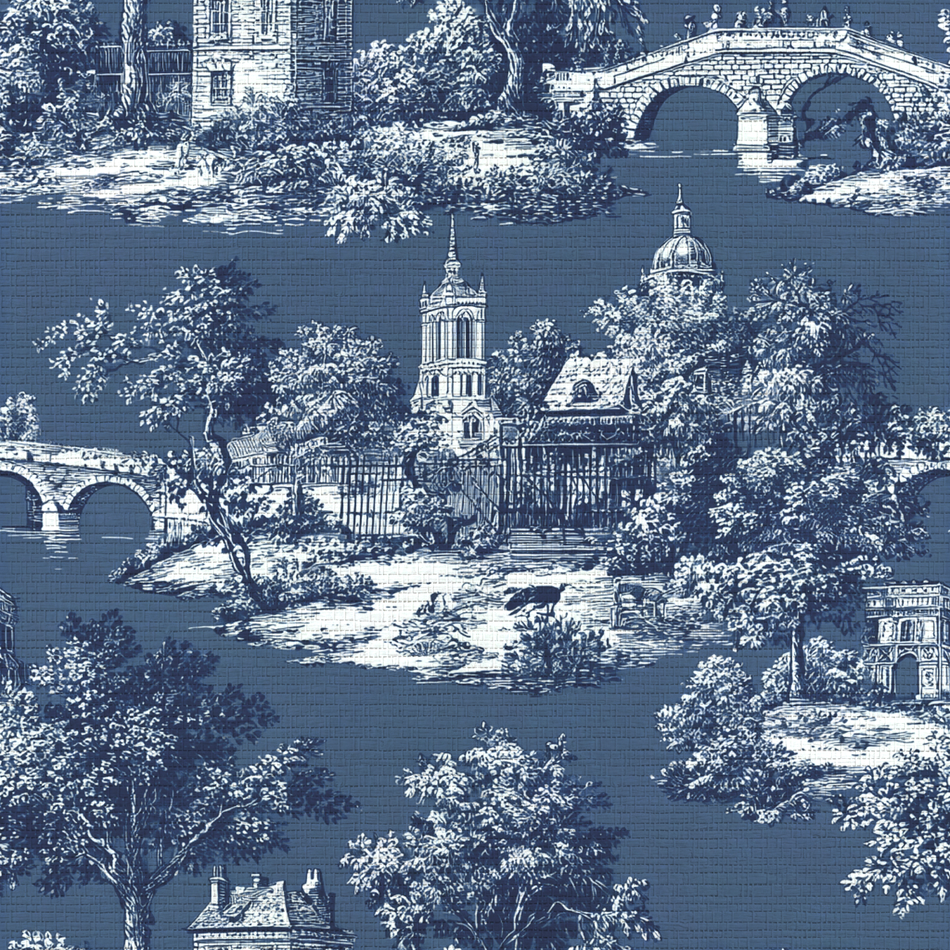 Parisian Stroll Toile Faux Grasscloth Wallpaper
