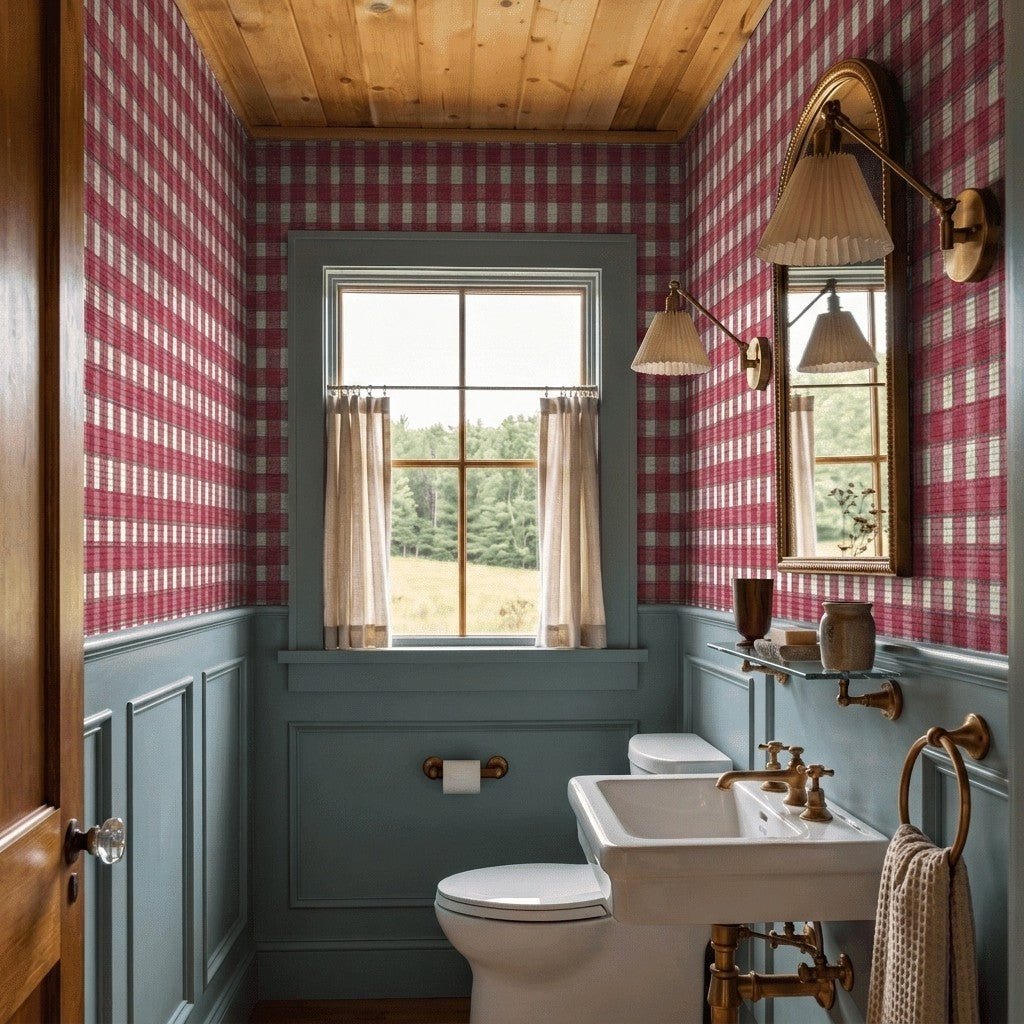 Patchwork Gingham Faux Grasscloth Wallpaper - Painted Paper