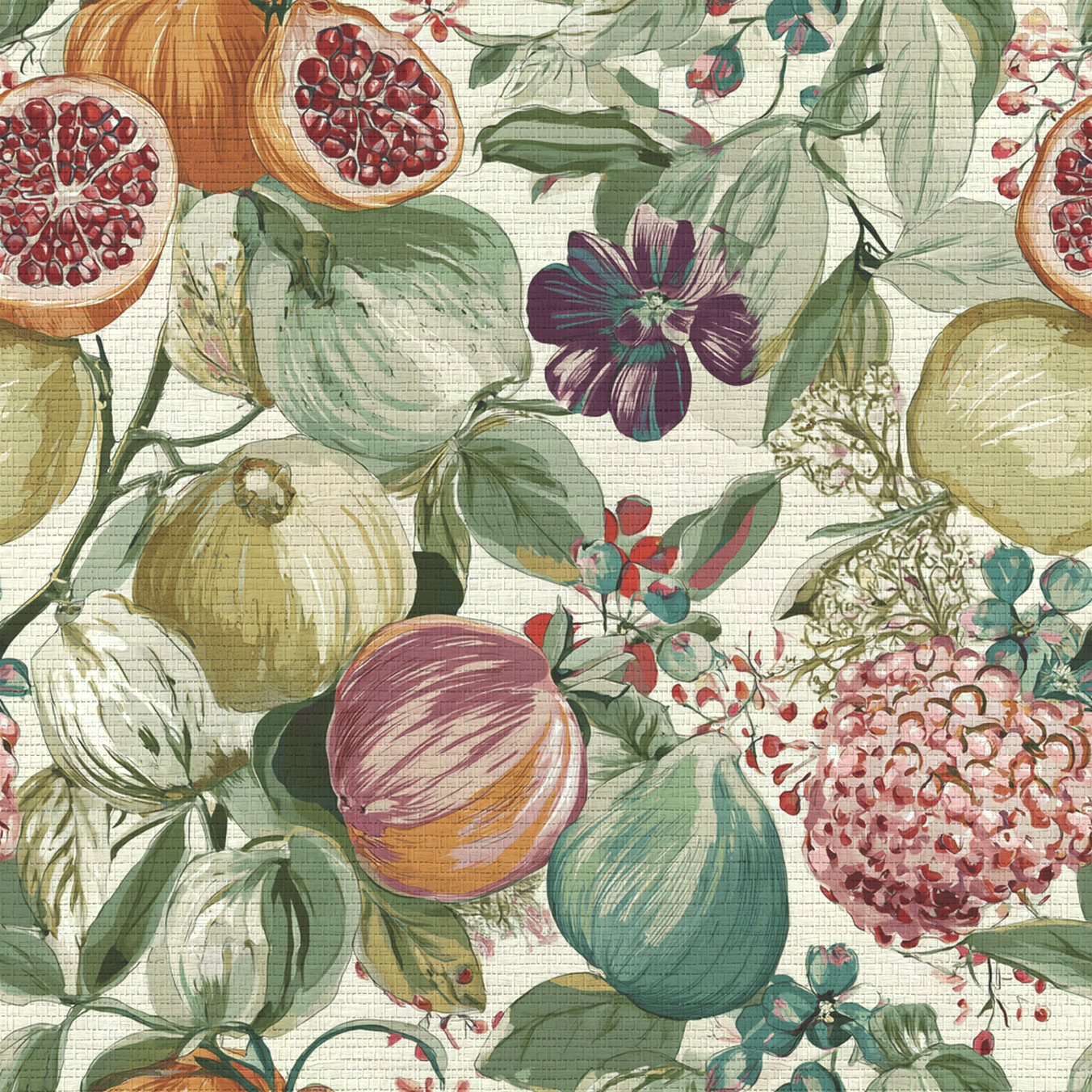 Pomegranate & Petals Faux Grasscloth Wallpaper