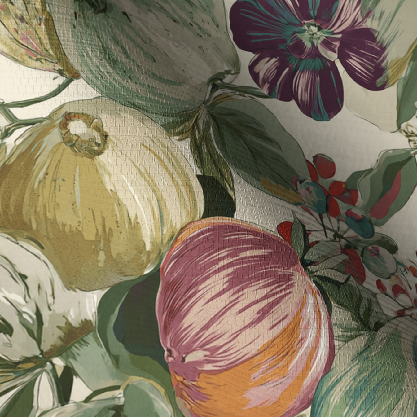 Pomegranate & Petals Faux Grasscloth Wallpaper