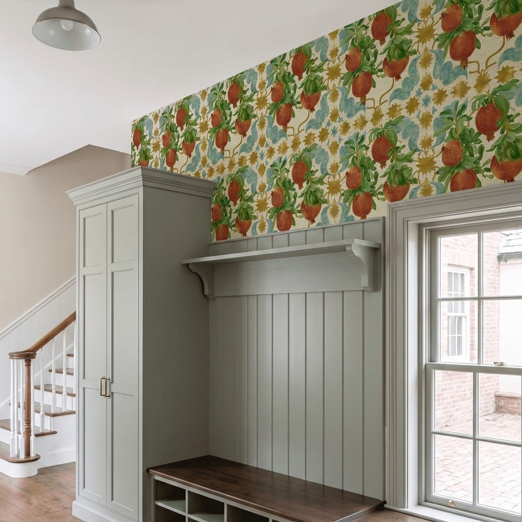 Pomegranate Postcard Faux Grasscloth Wallpaper - Painted Paper