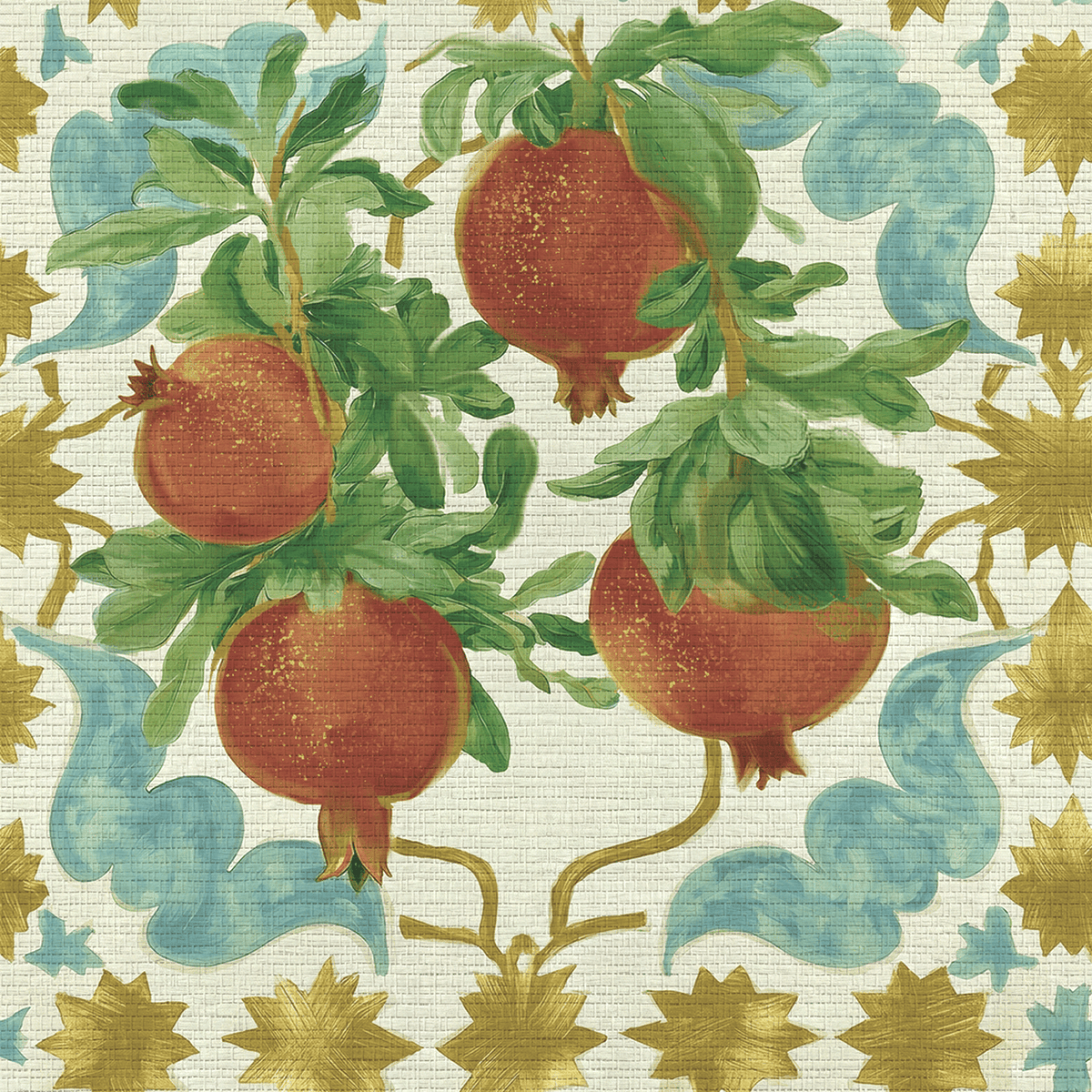 Pomegranate Postcard Faux Grasscloth Wallpaper - Painted Paper