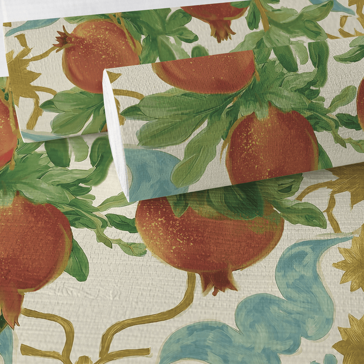 Pomegranate Postcard Faux Grasscloth Wallpaper - Painted Paper