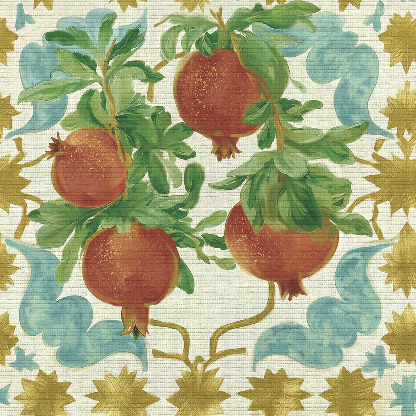 Pomegranate Postcard Faux Grasscloth Wallpaper