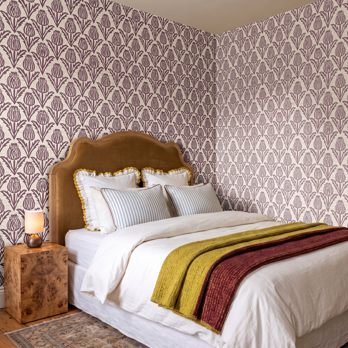 Bramble - Purple - Small Scale Faux Grasscloth Wallpaper