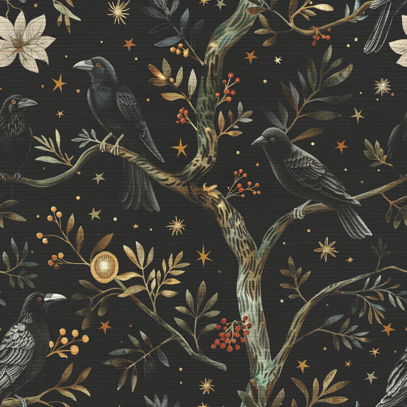 Ravens of Blackwood Faux Grasscloth Wallpaper