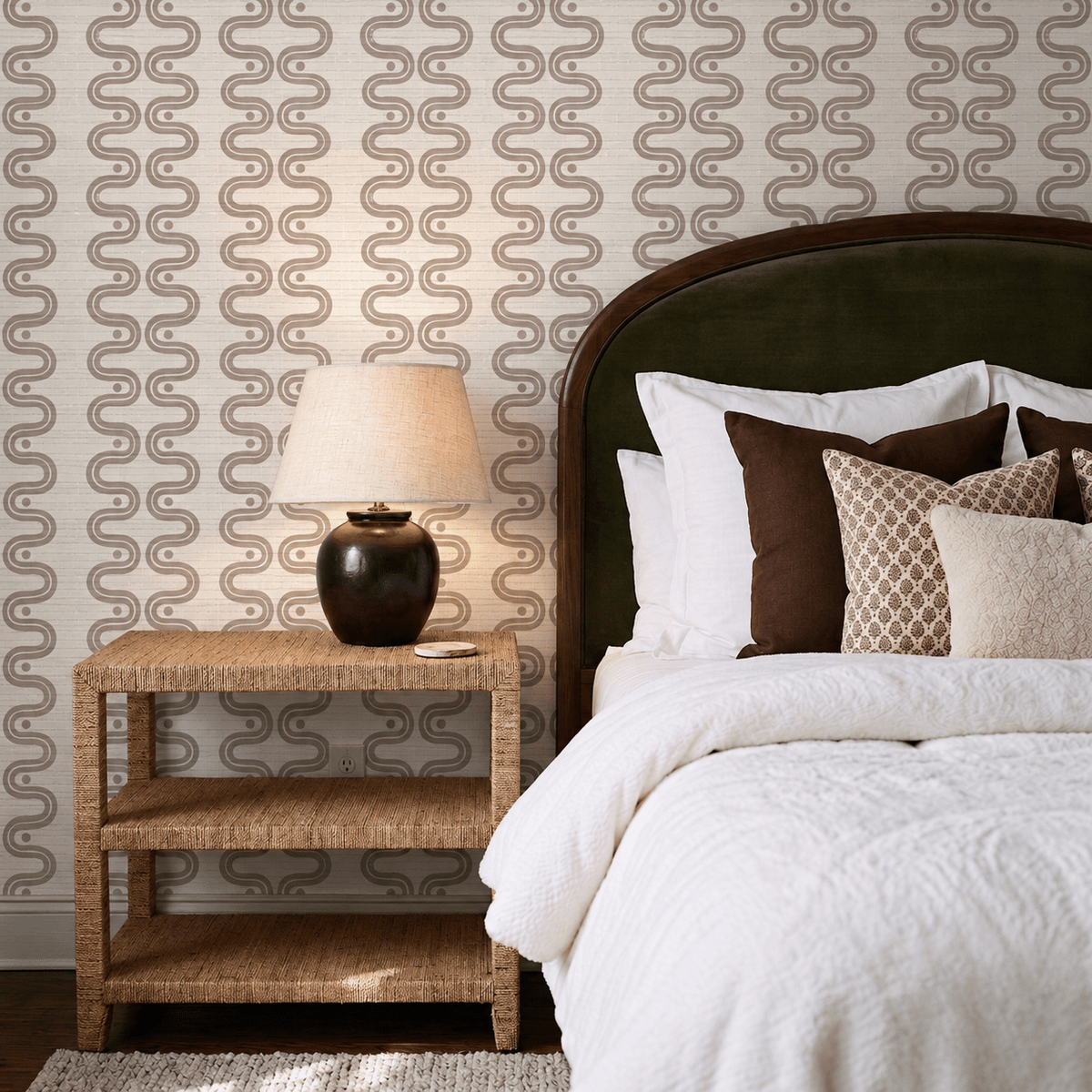 Round About - Lilac & White Faux Grasscloth Wallpaper - Painted Paper