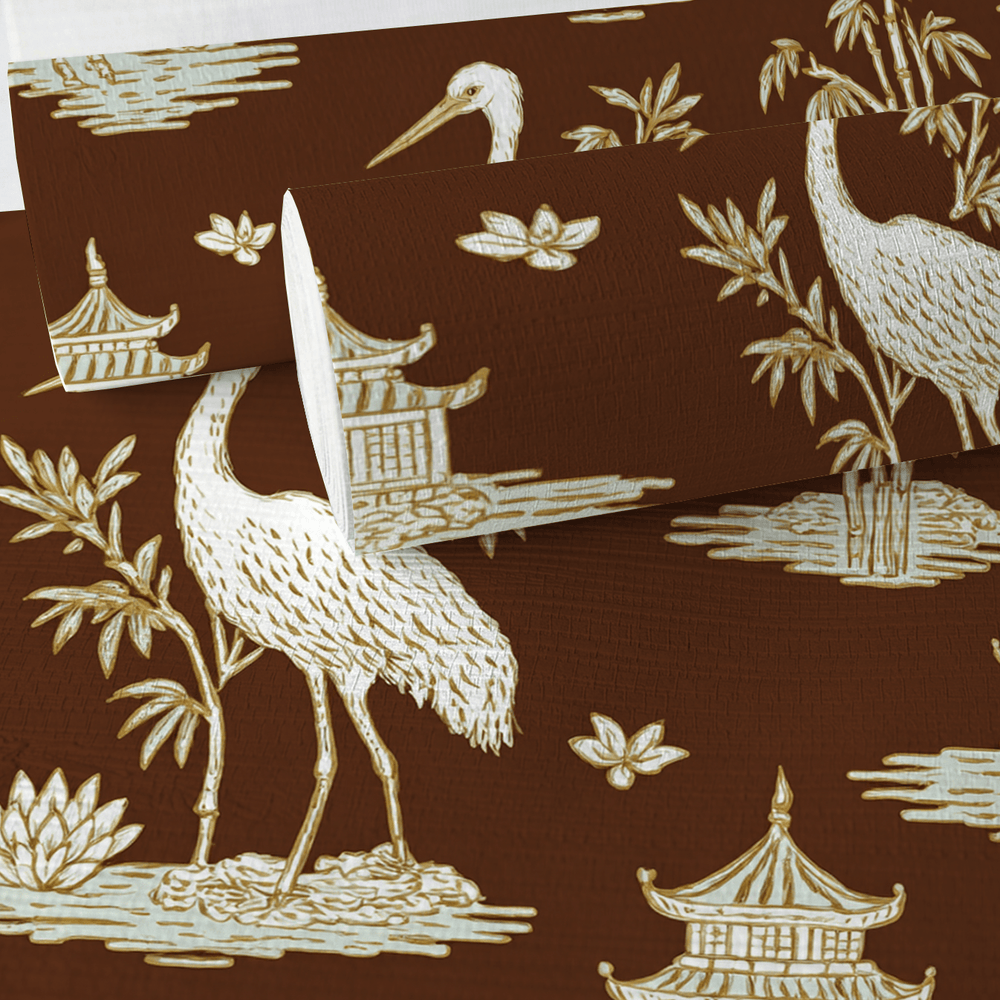 Sandhill Cranes Faux Grasscloth Wallpaper - Painted Paper