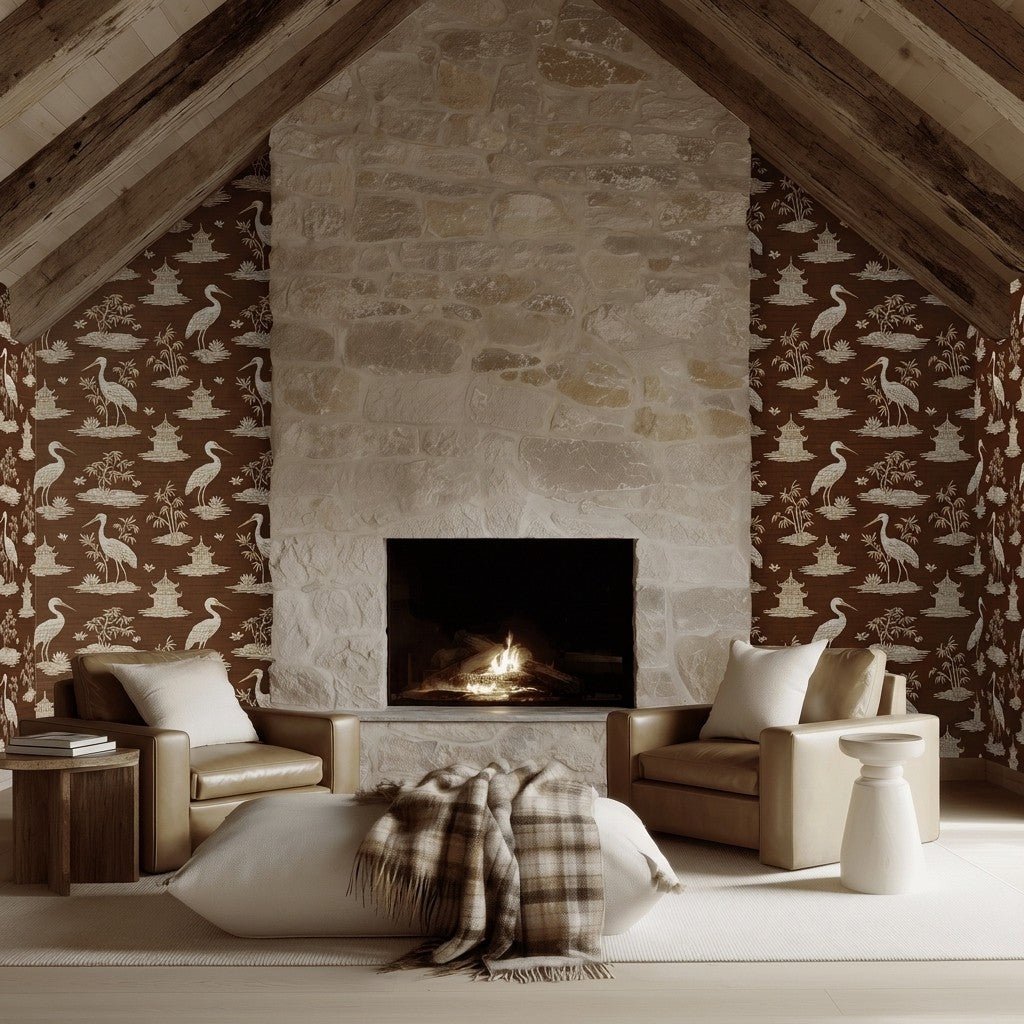 Sandhill Cranes Faux Grasscloth Wallpaper - Painted Paper