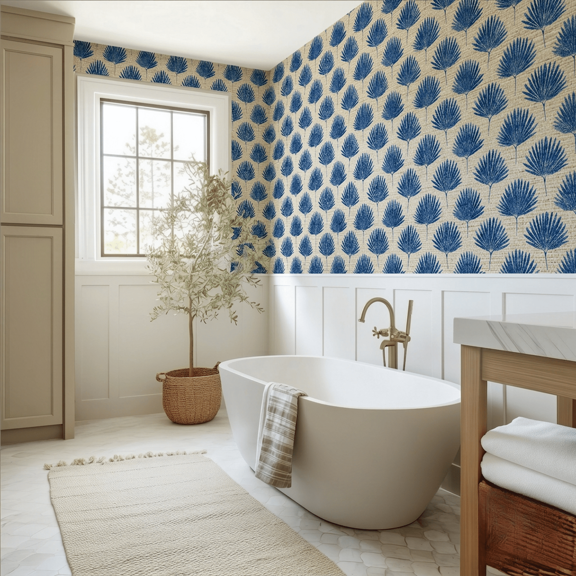 Seabreeze Palm Faux Grasscloth Wallpaper - Painted Paper
