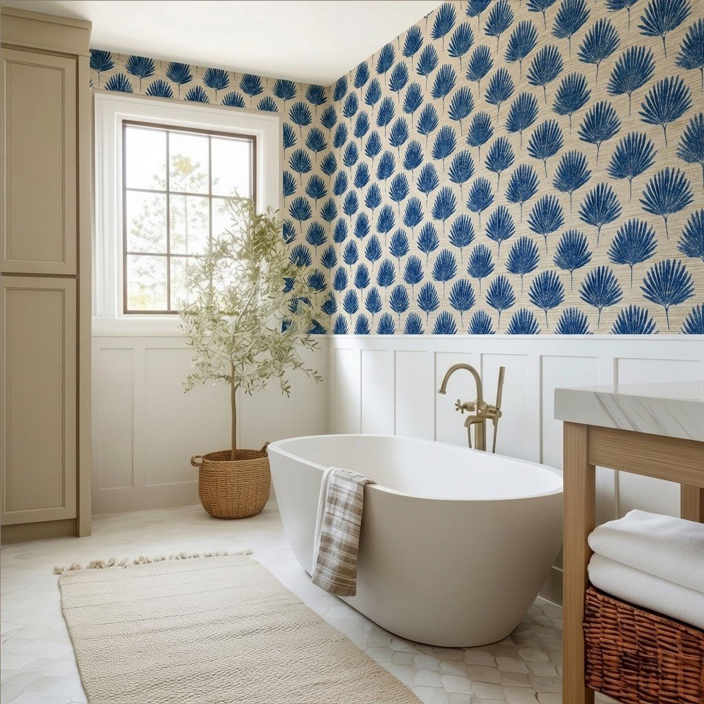 Seabreeze Palm Faux Grasscloth Wallpaper - Painted Paper