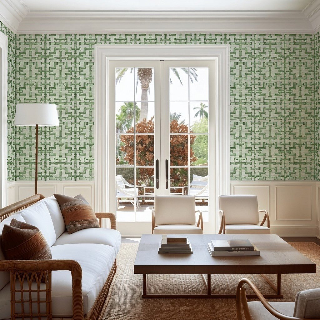 Seagrass Trellis Faux Grasscloth Wallpaper - Painted Paper